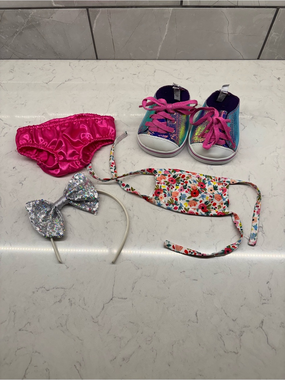 Build a Bear BABW Accessory Lot of Shoes Bloomers Facemask Bow Sequin Headband